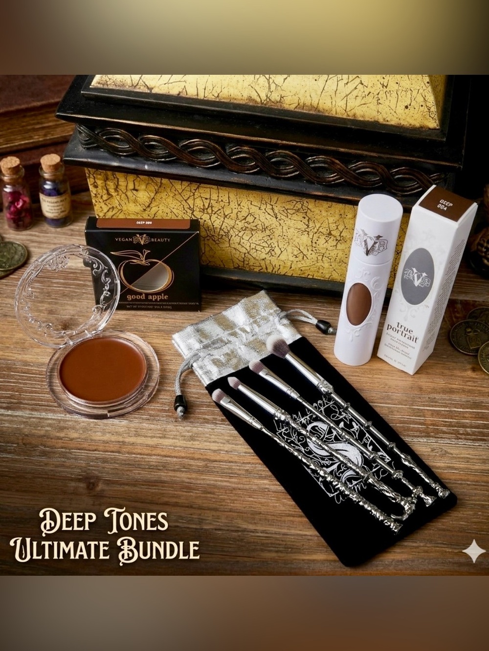 KVD Beauty Bundle: Good Apple Balm Deep 080+True Portrait Deep 084+Brushes NEW